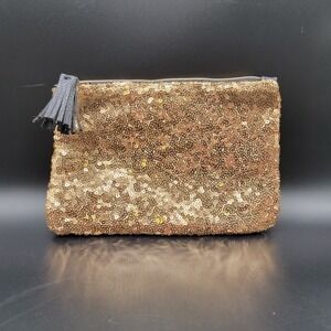 Ipsy Makeup Bag. Gold Sequin Front, Plain Black Back, Bag Only